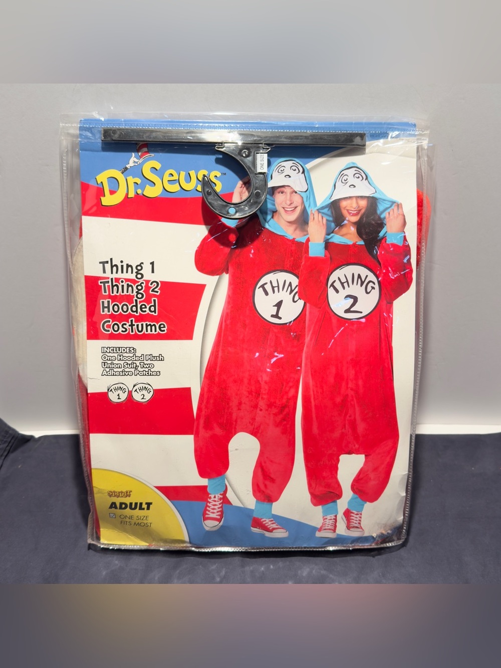 Dr Seuss Thing 1 Thing 2 Hooded Plush Adult Costume Jumpsuit Once Size Spirit